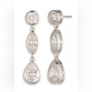 NWT! Givenchy Silver-Tone Clear Crystal Triple Drop Earrings